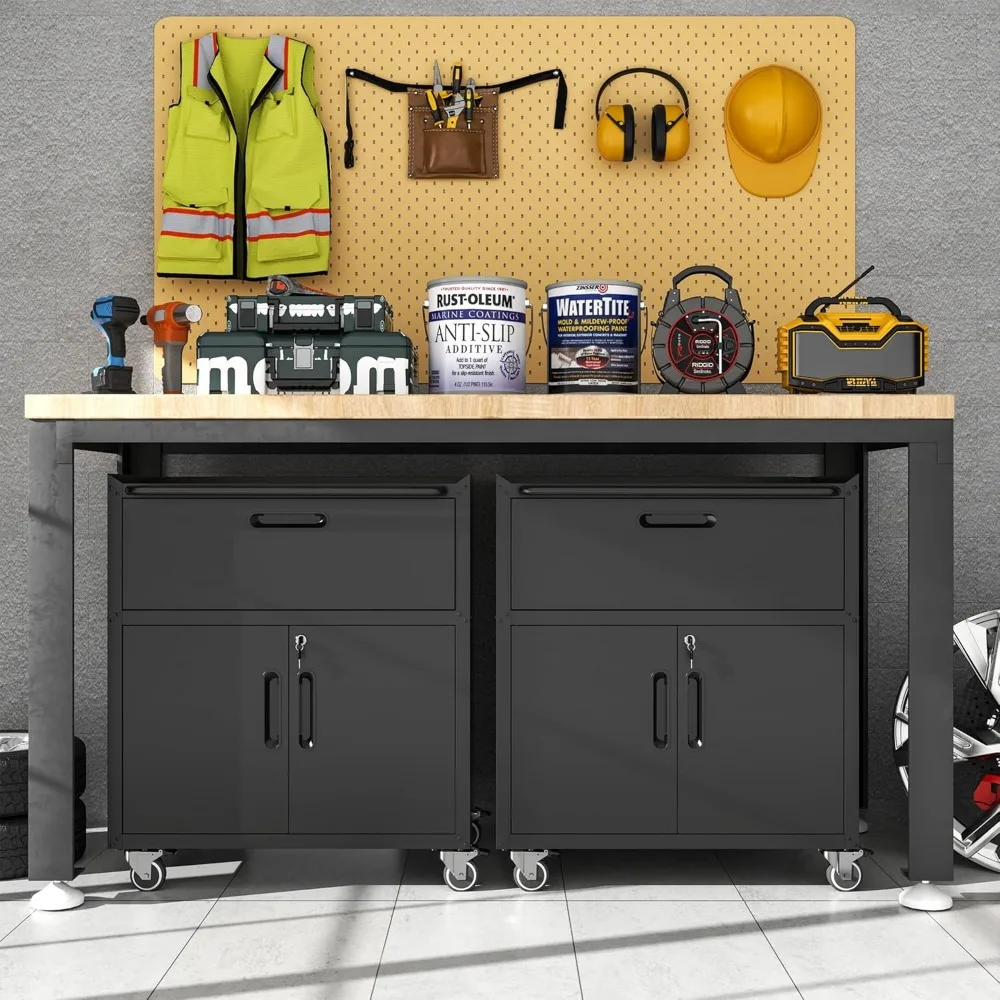 Сверхмощный металлический шкаф для инструментов на колесиках, черный, идеально подходит для решений для хранения в гараже