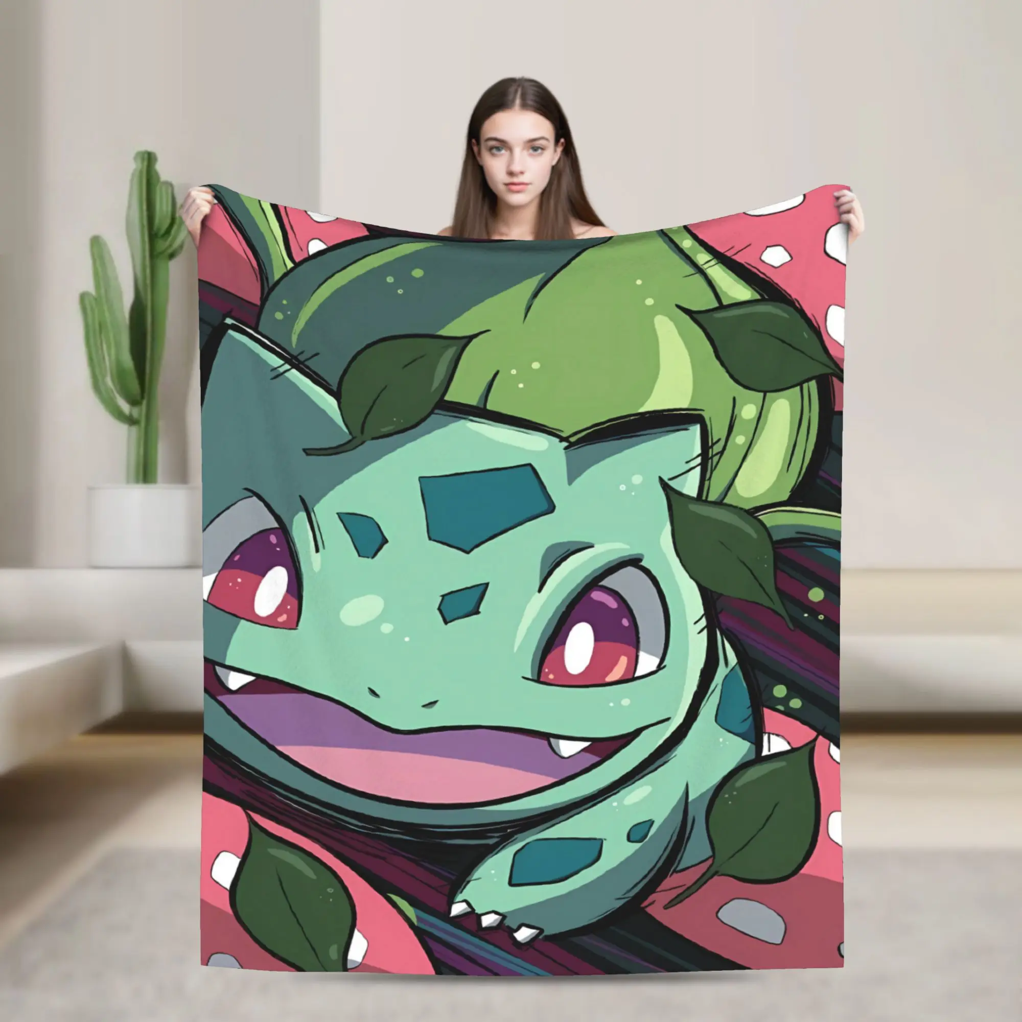 Bulbasaur Close Anime Blanket  Soft Warm Pattern Plush Throw Blanket For Boy Girl Couch Chair Bed Flannel Bedspread Bed Cover