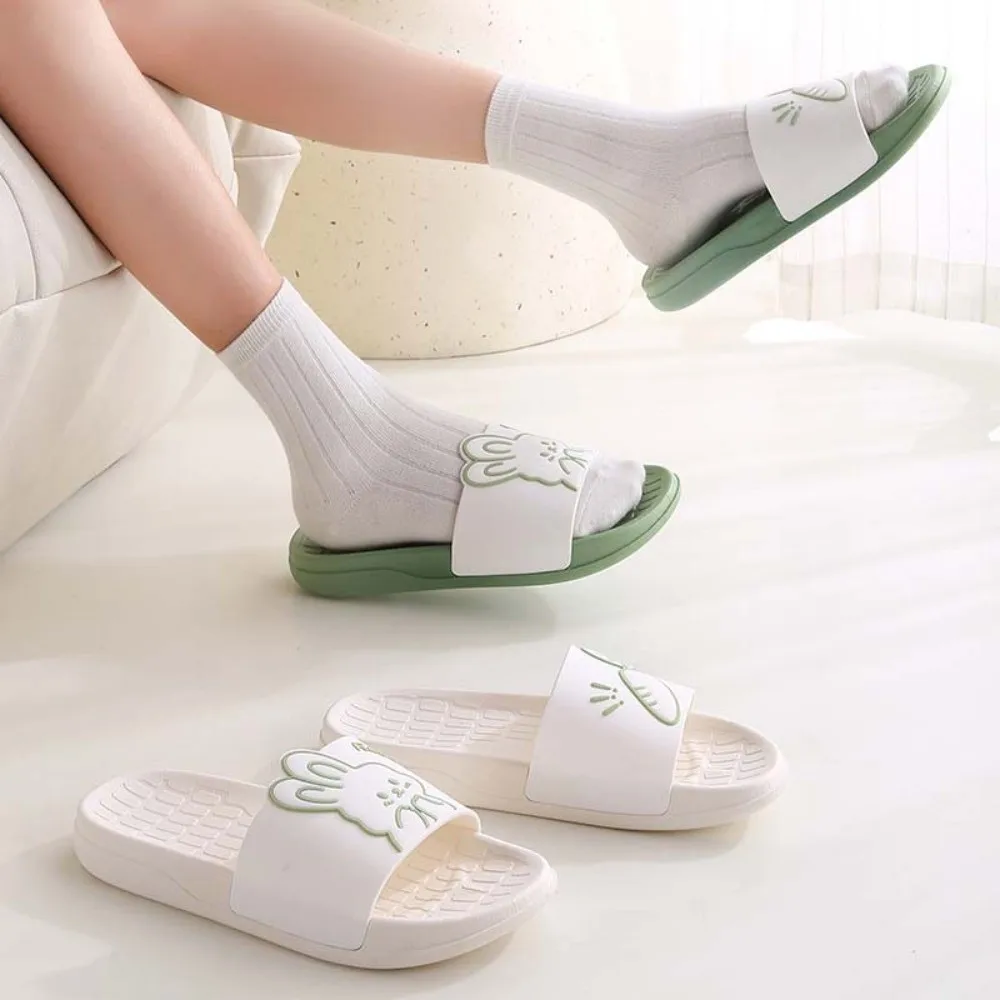 Cute PVC Cartoon Rabbit Slippers Non Slip Bunny Carrot Bathing Sandals Room Shoes Platform Shower Slippers Bathroom