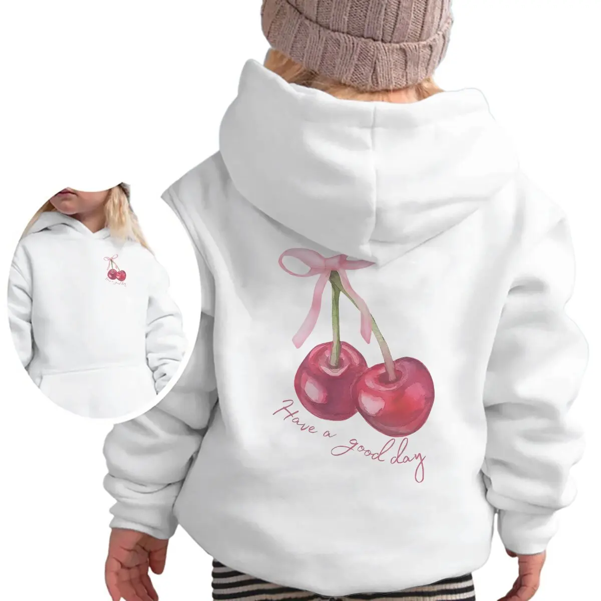 سترة دافئة بغطاء للرأس من الصوف بأكمام طويلة مطبوعة على يوم جيد لسترات الأطفال المتوسطة والكبيرة