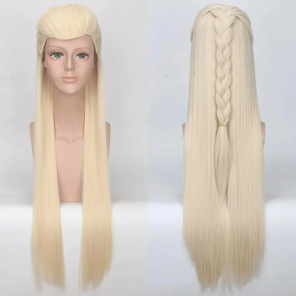 

Long Synthetic Wig Blonde Elf Style Middle Part Natural Hairline Cosplay Party Costume Heat Resistant