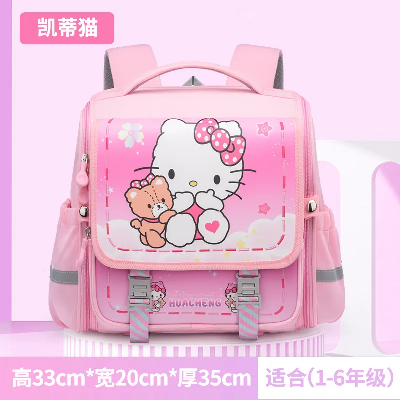 Sanrio Hello Kitty bolso escolar Horizontal de dibujos animados Linda melodía transpirable protección de cresta reducción de carga mochila para niños