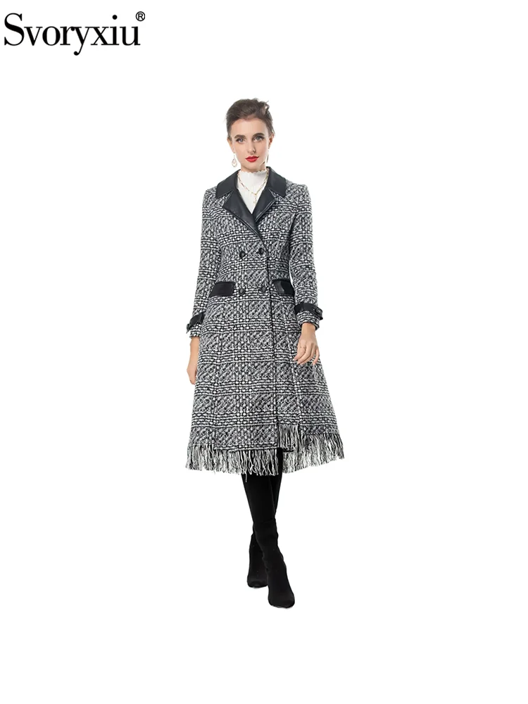 Svoryxiu Fashion Runway Autumn Grey Knee-Length Overcoat Women's Turn-down Collar Long Sleeve Fake Pocket Tassel Hem Overcoat