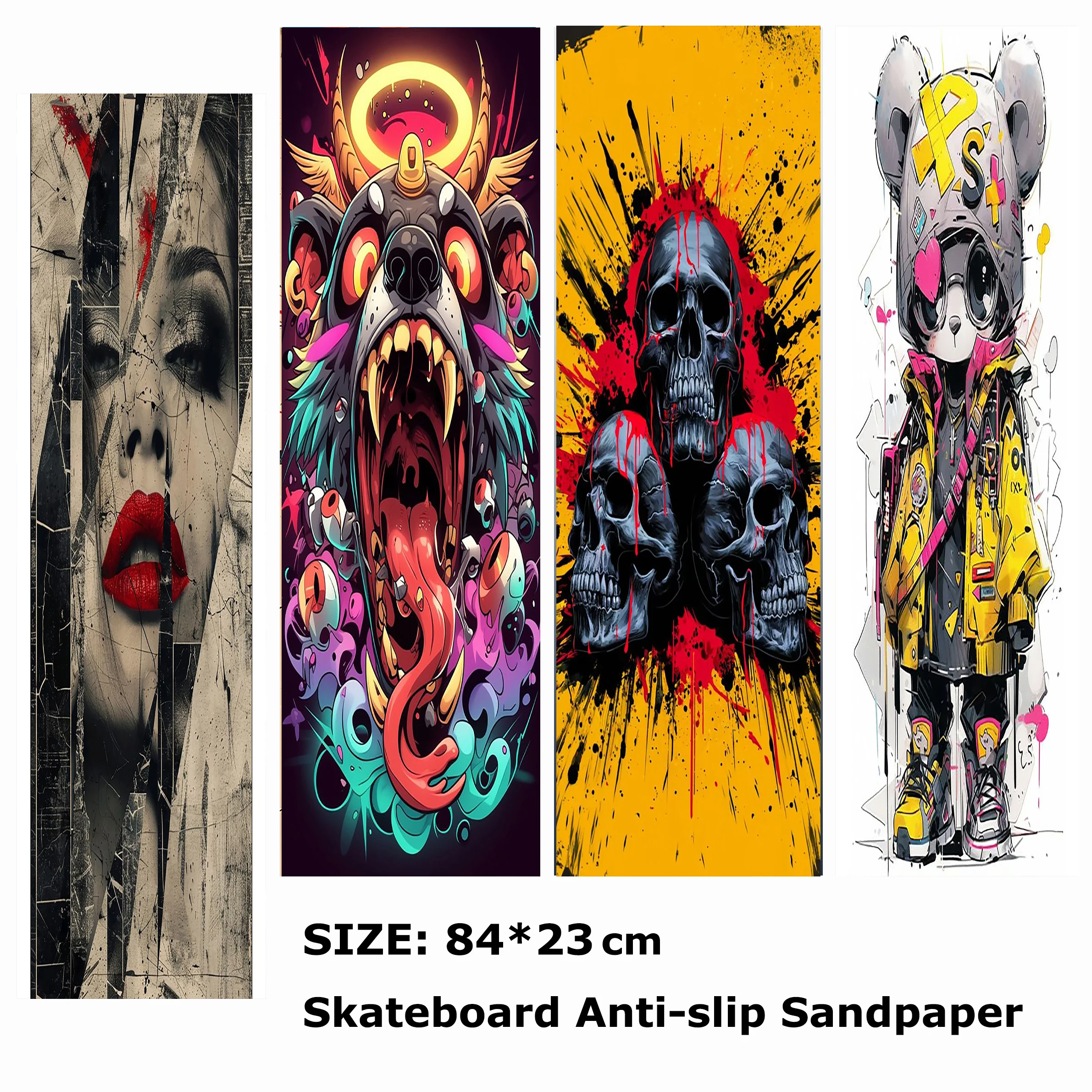 

Three Skull Sexy Goddess Pattern Electric Scooter Anti-slip Sticker Sandpaper Skateboard Grip Tape Sheet 84*23cm