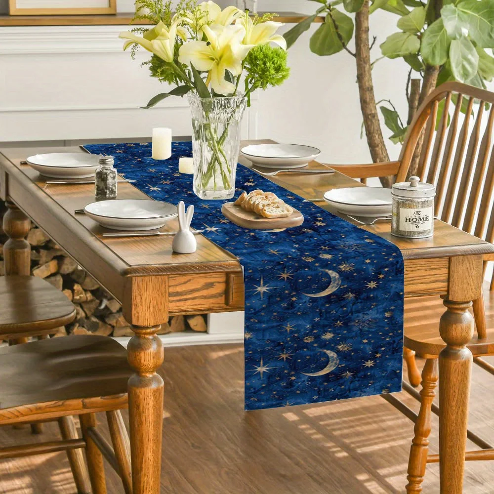 Moon and Stars Pattern Table Runner | Perfect for Festive Dining, Parties & Everyday Home Decor