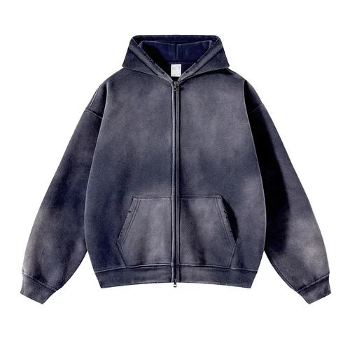 Men's Zip Up Hoodies Tie Dye Washed Double Oversize Cardigan