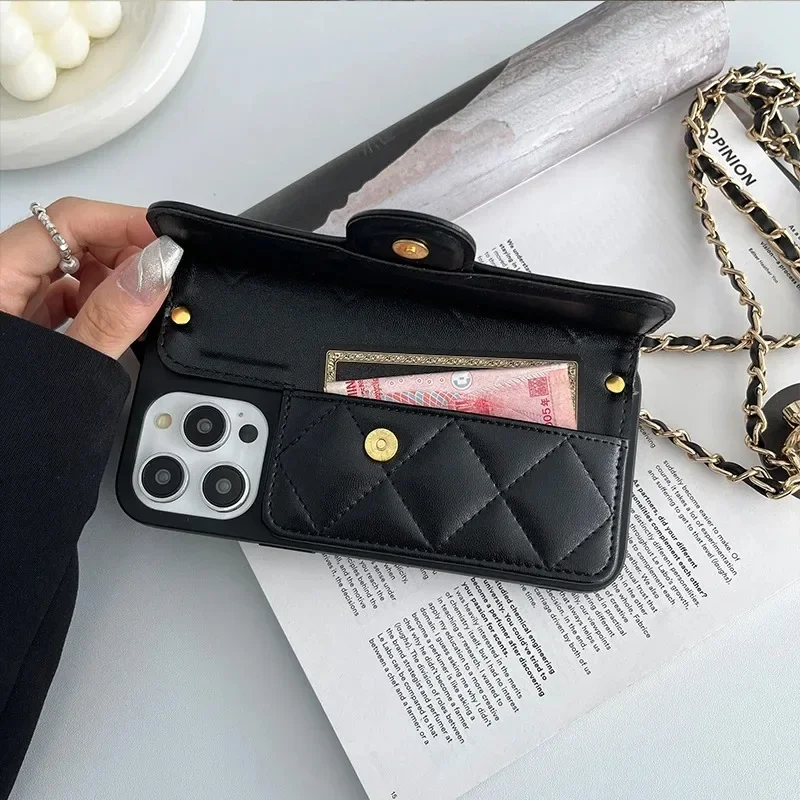 Crossbody Adjustable Lanyard Phone Case for IPhone 16 15 14 Plus 13 12 Pro Max Wallet Card Slot Holder Leather Inclusive Cover