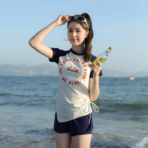 여아용 투피스 수영복 셔츠와 반바지, 반팔 수영복, 단색 2024, 10 대 소녀 비치웨어, 16 세 