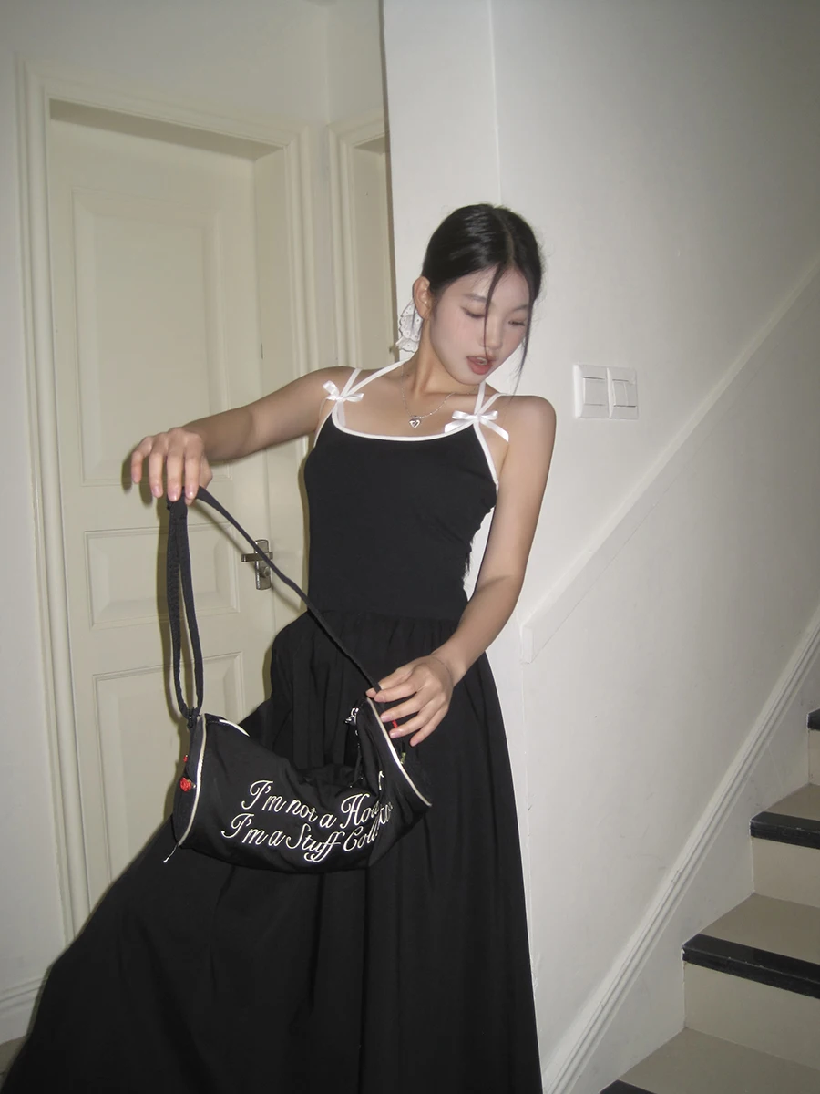 Ele Bla Strapl Dr Dames Zomer 2025, Nieuwe Collectie Hoge Taille A-lijn Katoenmix Jurk Casual Pendelen Sle