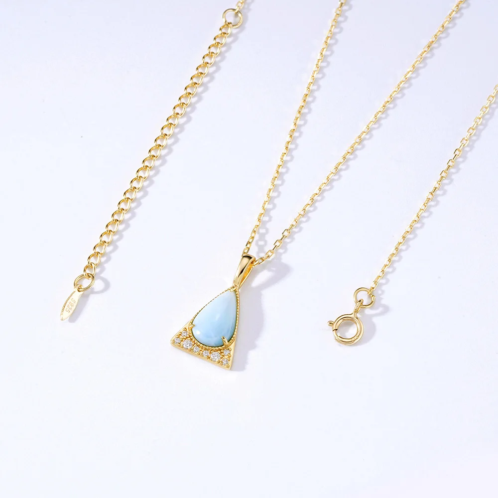 LAMOON Vintage Luxury Natural Larimar Pendant Necklace For Women 925 Sterling Silver Gold Plated Fine Jewelry Accessories