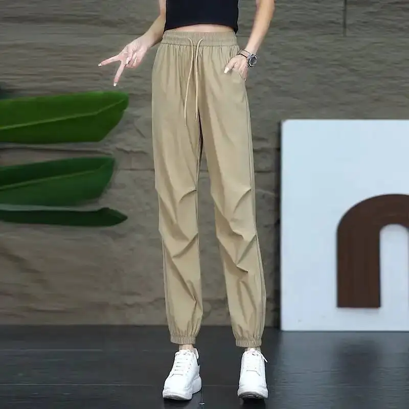 

Women Harajuku Korean Fashion Cargo Pants 2025 Spring Summer Y2k Vintage Streetwear Solid Color Loose Drawstring Trousers Female