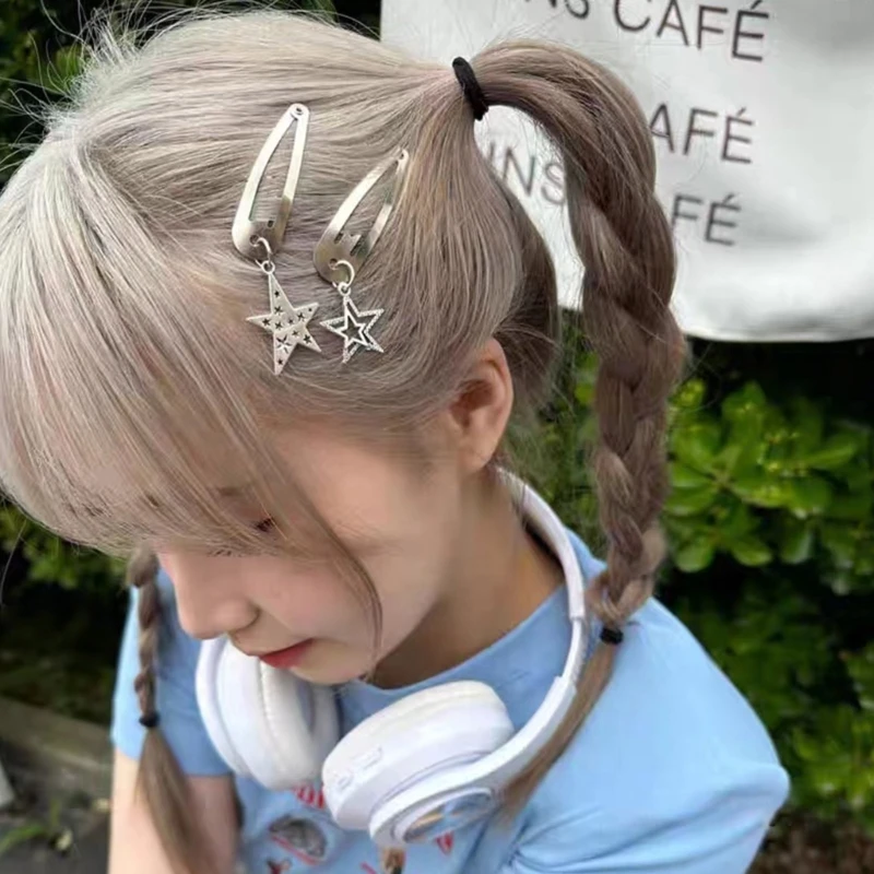 Dangle Solid/Hollow Star Decors Hairpins Girls Snap Hair Clip Y2k Style Hair Clip for Woman Ponytail Bangs Decor for Teenagers