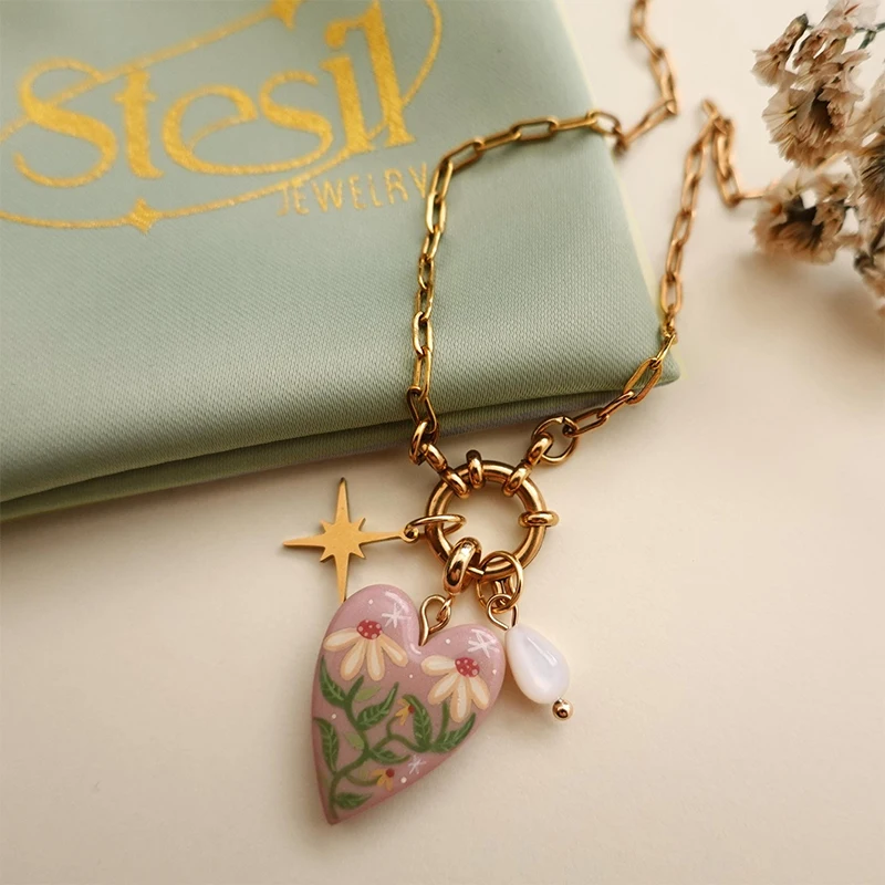 New Fashion Bow Moon Pendant DIY Drip Oil Painting Color Series Plating Color Preservation