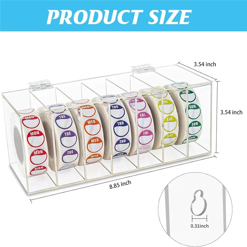 AF93-موزع ملصقات مغطى ليوم الأسبوع، موزع 7 فتحات يوم الموصل على الحائط، موزع لفة لاصق (بدون ملصق)