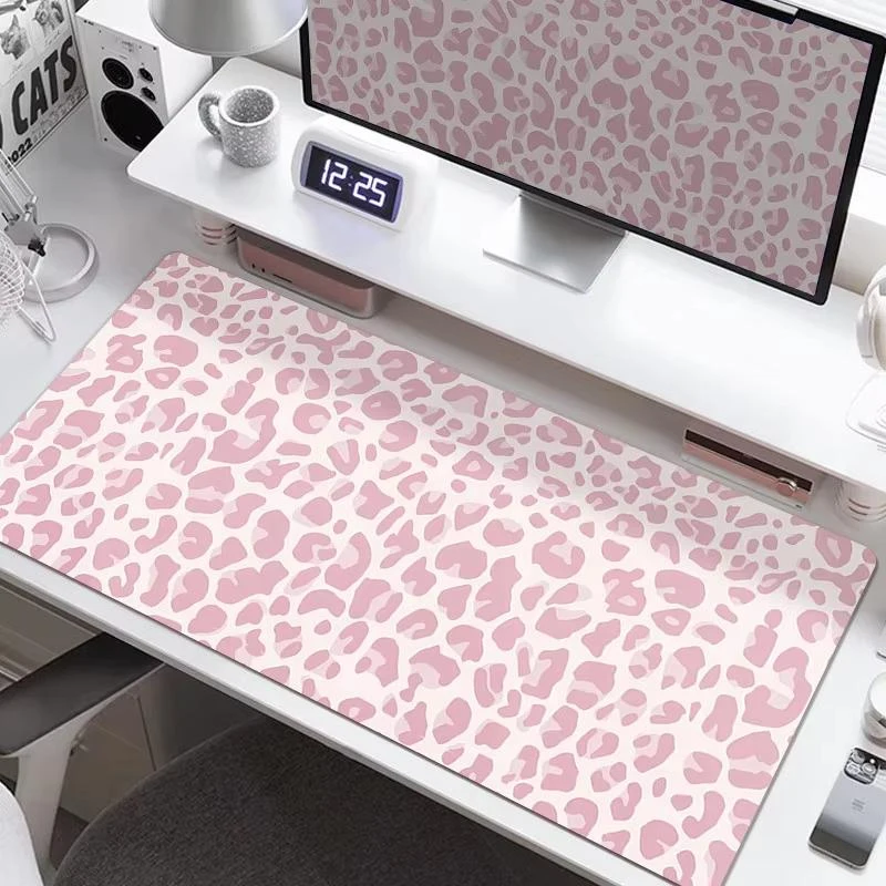 Leather PU Desk Pad Y2k Cool Pink Leopard Print Mouse Pad Large Size Office Desk Mat Waterproof Non-Slip PU Desk Blotter Pad