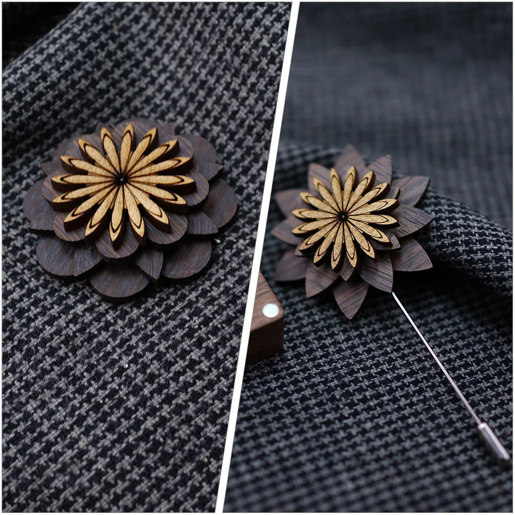 Wooden Boutonniere Flower Lapel Pin For Men Wedding Suit Decoration Brooch Boutonniere For Men Wedding Accessory Groom Mens