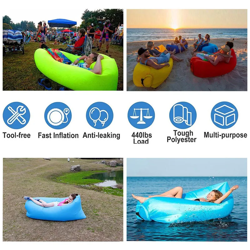 Inflatable Lounger Air Sofa Portable Waterproof Anti-air Leaking Beach Chair Camping Hiking Seaside Ideal Couch Outdoor Mattress