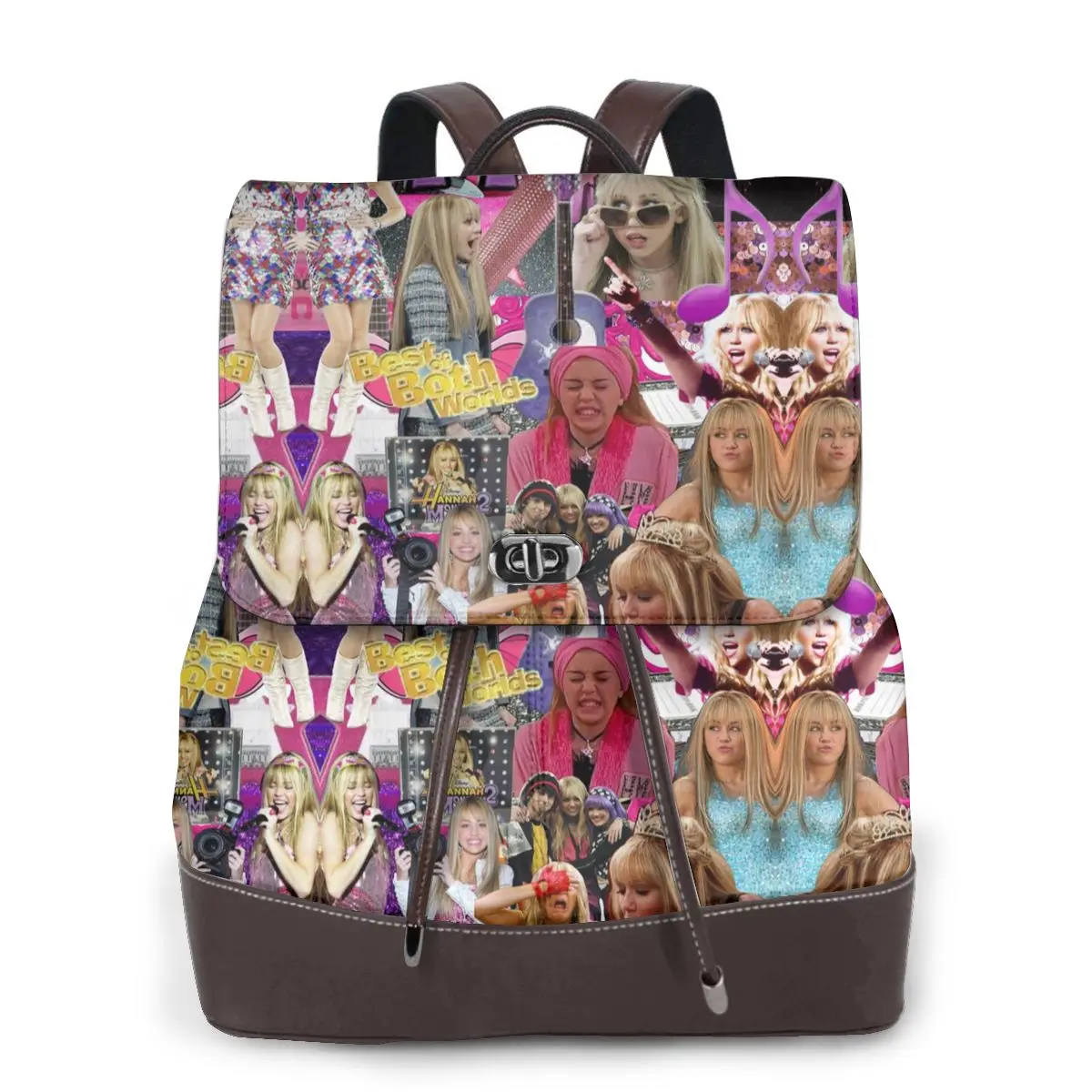 Hannah Montana Collage New Hot Women’s Backpack Designer High Quality Leather Simple Fashion Backpack Large Capacity Backpack