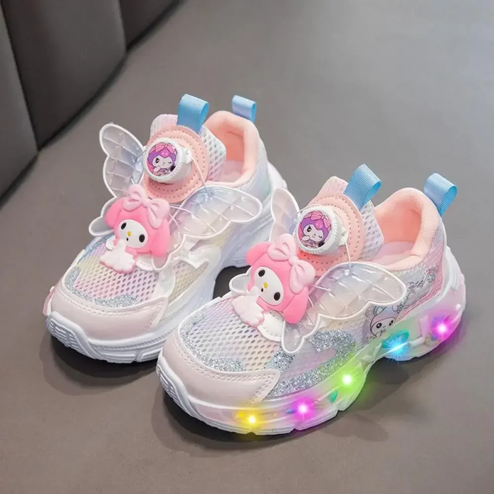 

Kuromi Led Light Sneakers Spring Sanrio Kawaii My Melody Childrens Summer Cartoon Girls Casual Shoes Running Shoe Sports Sandals