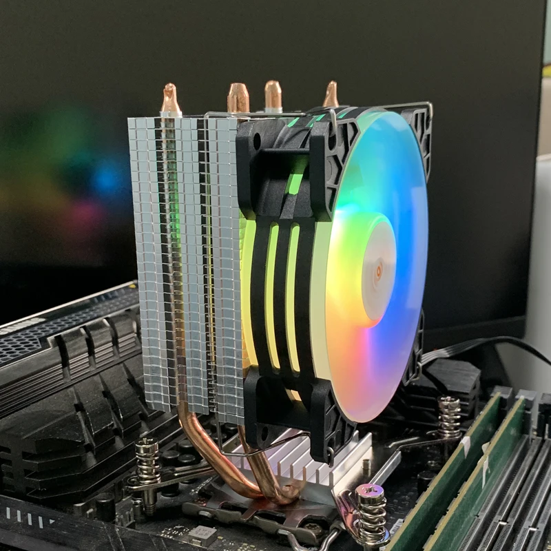 2개의 히트파이프 ARGB CPU 쿨러 타워 PC 라디에이터 5V-3PIN 무소음 RGB 팬 (인텔 1700 1200 1150 1155 1156 1366 2011 X79 X99 호환) 썸네일 4