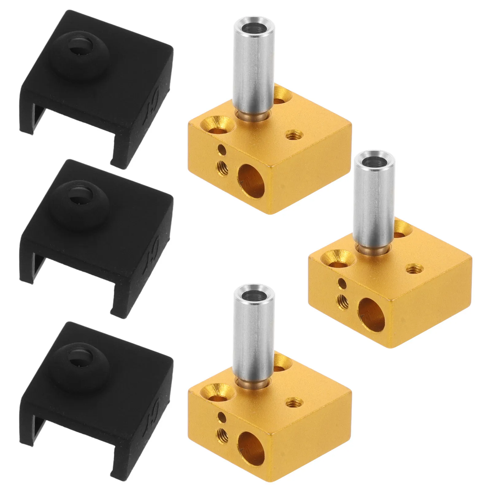 

Комплект из 3-х частей для 3D-принтера: алюминиевый нагревательный блок экструдера, силиконовая термоизоляционная втулка, нагревательный блок для 3D-печати