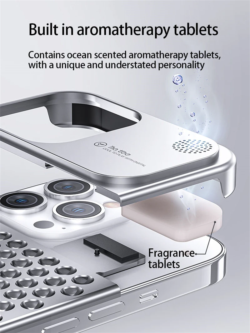 Metal Aluminum Alloy Heat Dissipation Aromatherapy Phone Case For iPhone 15 14 13 12 Pro Max No Border Back Cover Protective