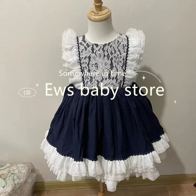 Baby Clothing Spanish Vintage Lolita Ball Gown Lace Bow Print Birthday Party Easter Cute Princess Dresses For Girl A2332