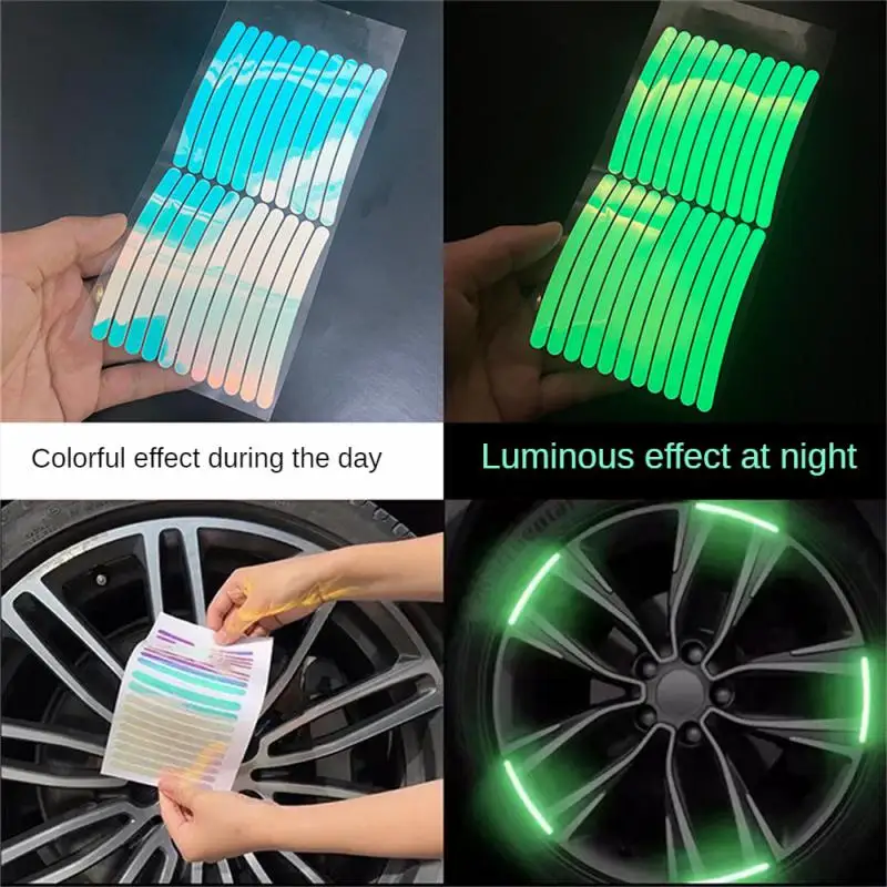 Car Wheel Tire Hub Rim Reflective Sticker Car Motorcycle Bike Night Riding Safety Warning Strip Fluorescent Decals