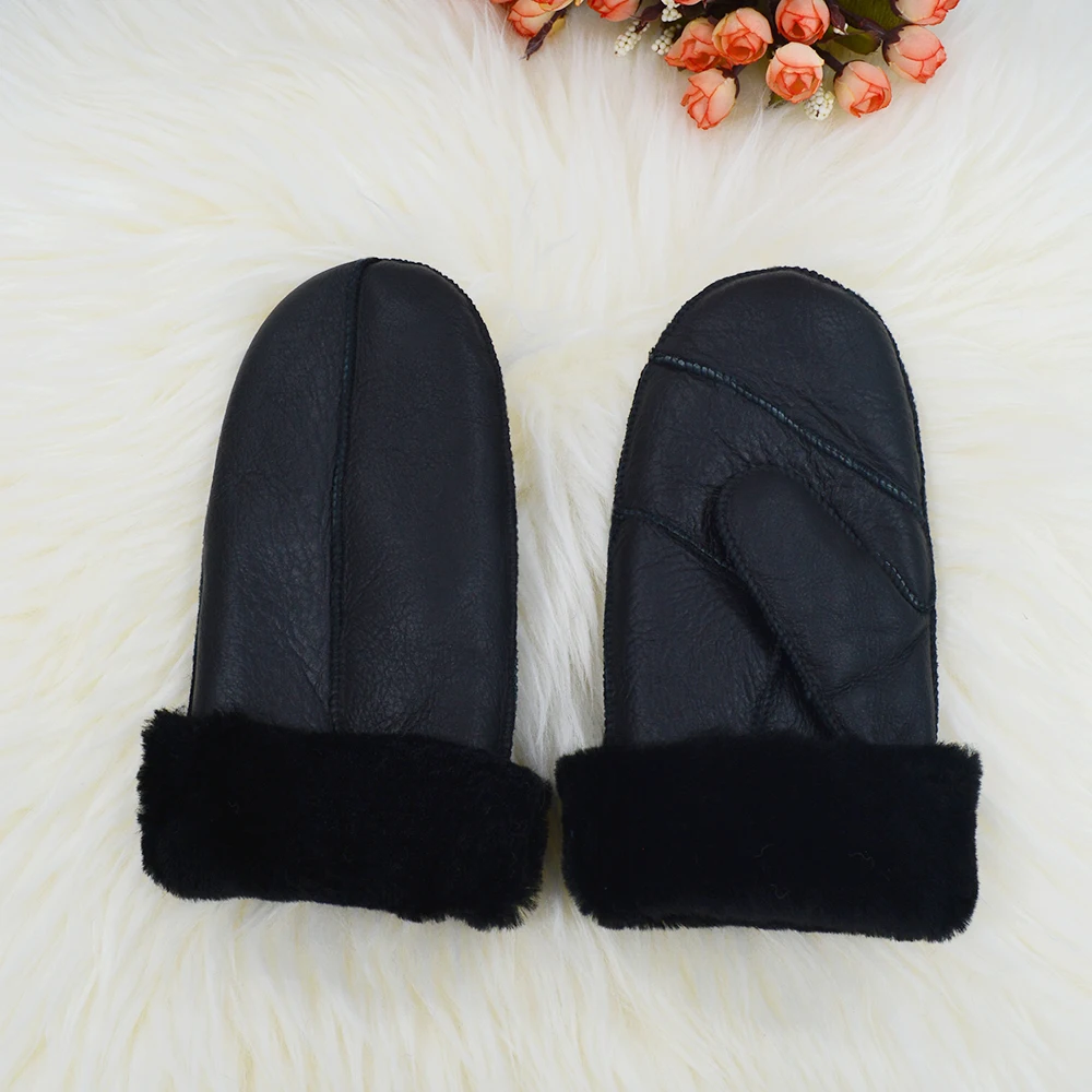 High Quality Women Sheepskin Mittens Winter Keep Warm Leather Gloves Real Thick Fur Sheepskin Women's gloves