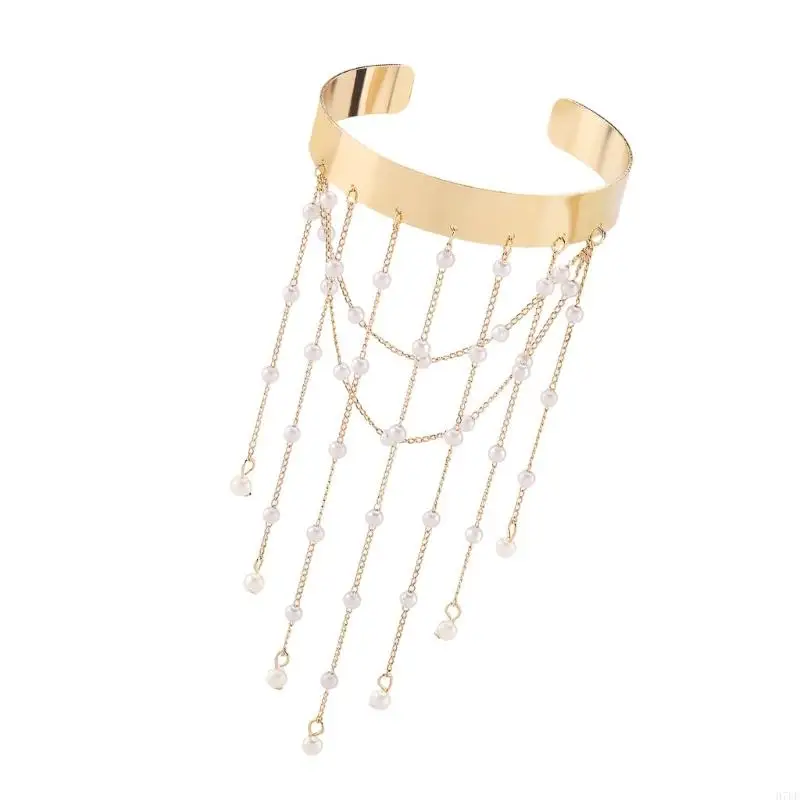 اللؤلؤ النسائي Fringe Arm Jewelry Systlish Exotic Open Bangle Accessory H7ef
