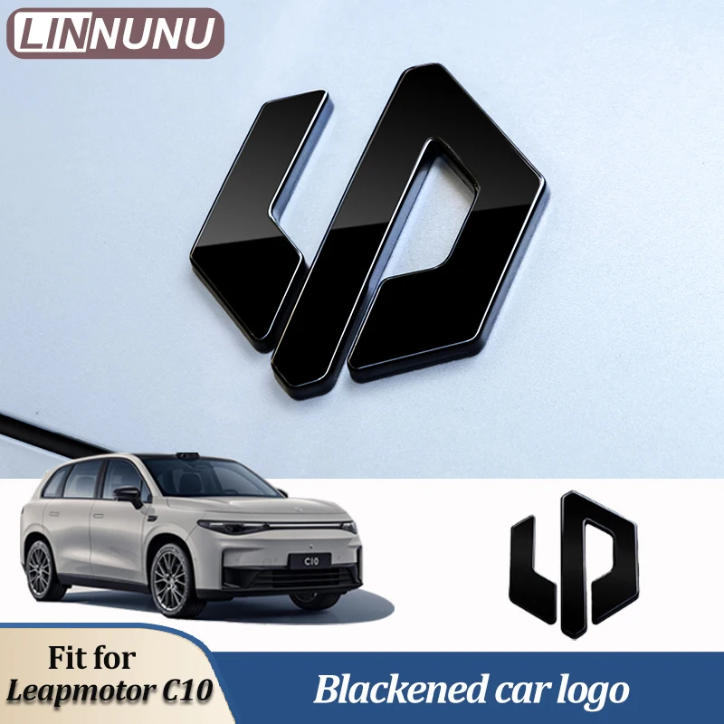 Linnunu Fit for Leapmotor C10 Car Exterior Decoration Parts, Front Car Logo Blackened Steering Wheel Decorative Stickers, Wheel Hub Front and Tail Logo Blackened Decorative Stickers, Car Logo Stickers, Car Accessories