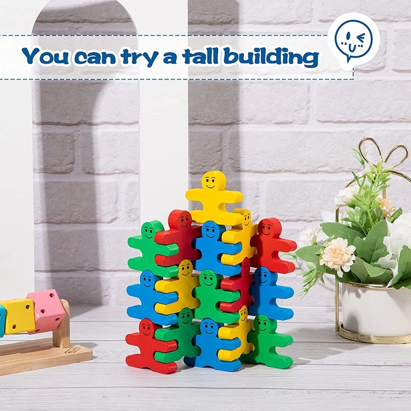 Wooden Balance Building Blocks Game for Kids, Brinquedos Empilháveis, Brinquedos de Desenvolvimento Educacional, 16 Pcs