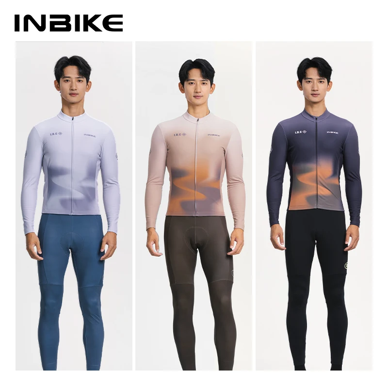 

INBIKE Winter Men's Thermal Long Sleeve Fleece Cycling Jersey MTB Bike Jacket 3 Rear Pockets Bicycle Top Cycling Clothing