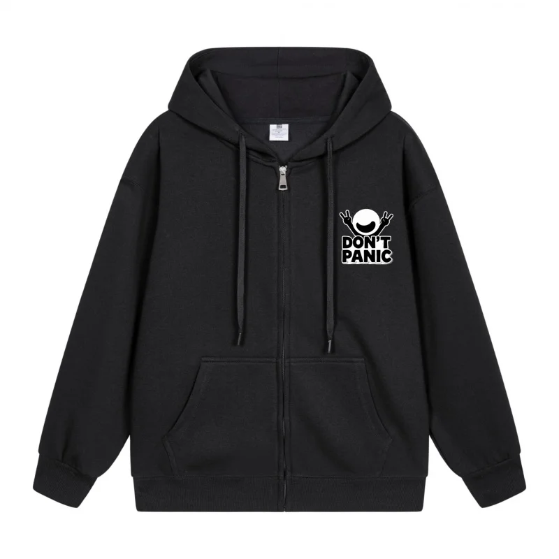 

Men's Zip-Up Hoodie Don T Panic On Black New Style Casual Couples’ Style Casual and Loose