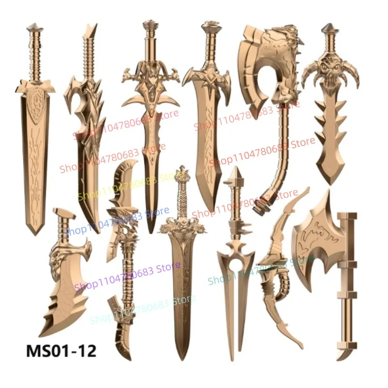 MOC 블록: 활과 화살, 전투 도끼, 액세서리 미니 피규어 조립 모델 디스플레이 애니메이션 장난감 액세서리 선물