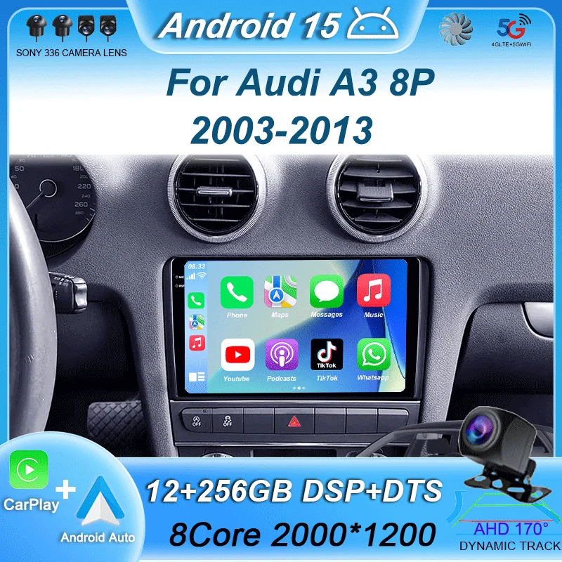 

Android 15 Carplay Auto Car Radio For Audi A3 8P 2003-2013 2din Multimedia Player GPS Navigation Audio Stereo DSP 360 Camera 4G