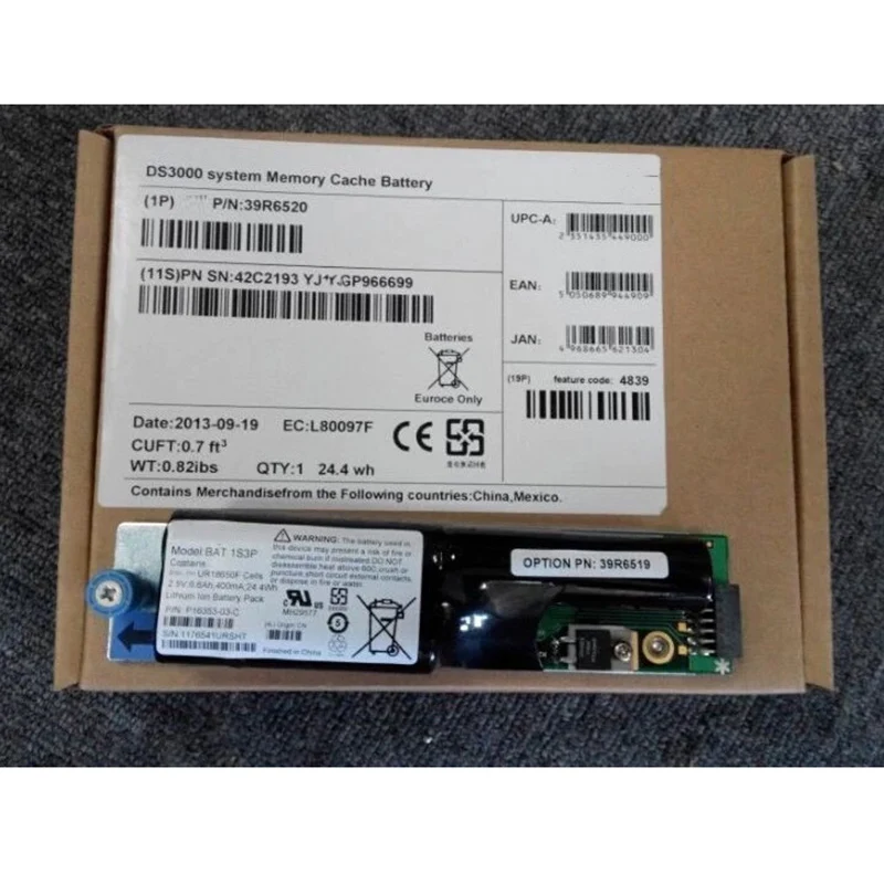 39R6520 39R6519 42C2193 42C2194 39R6521 BAT-1S3P P16083-03-C 7.2V 3400mAh 24.4Wh Li-ion Cache Backup Battery RAID Storage