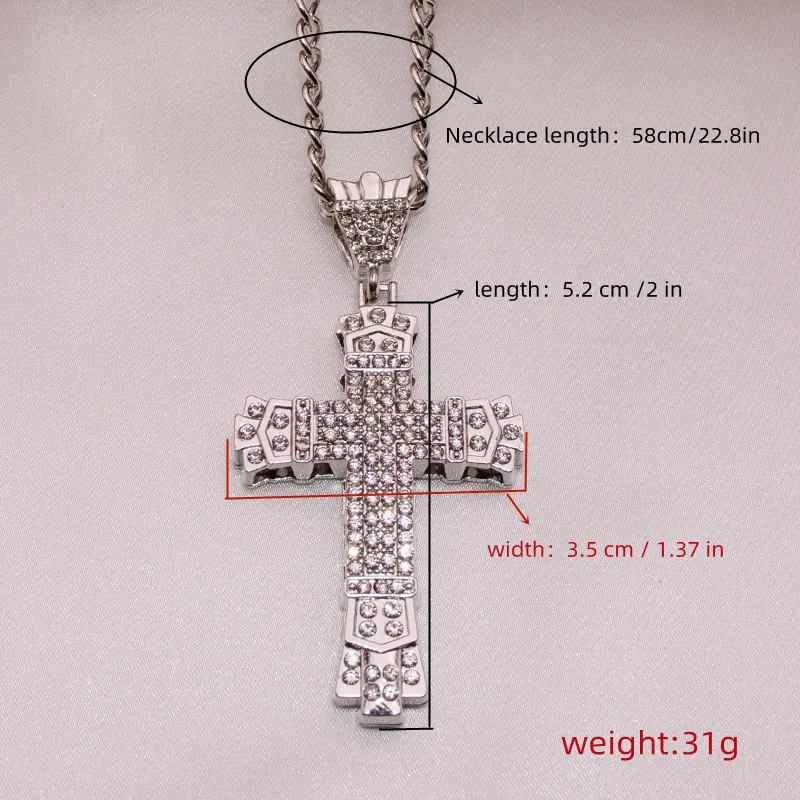 1 Simple Style MEN'S Rhinestone Christian Cross Rhinestone Pendant Necklace Personality Fashion Street Domineering Chain Jewelry image 5