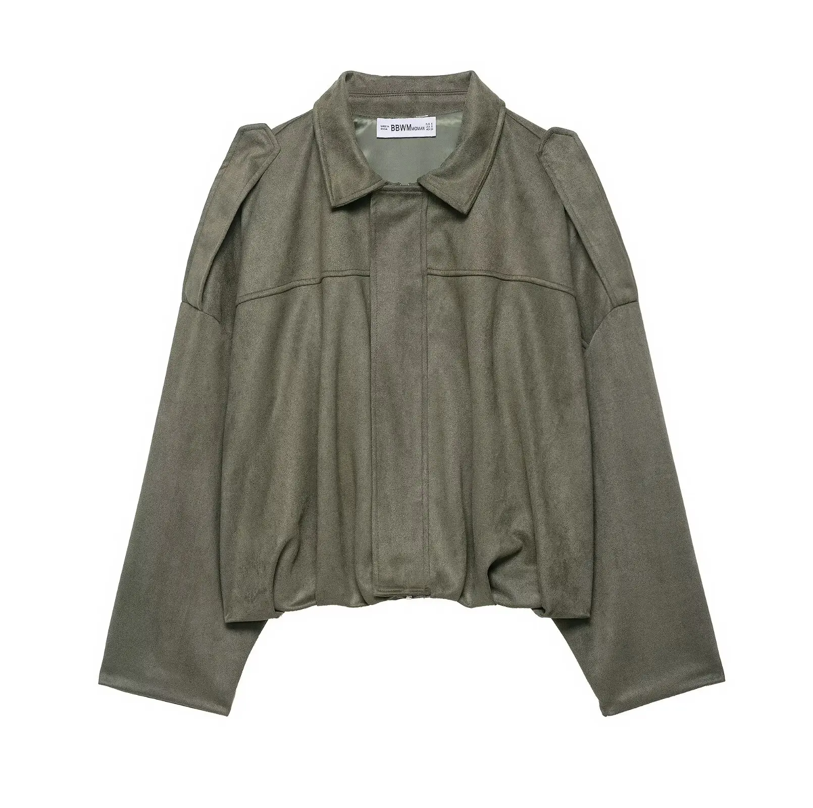 JNLEAOG Autumn New Women's Faion Design Velvet Texture Stand Collar Pilot Jaet Coat Polyester Stand Fit Zipper Closure