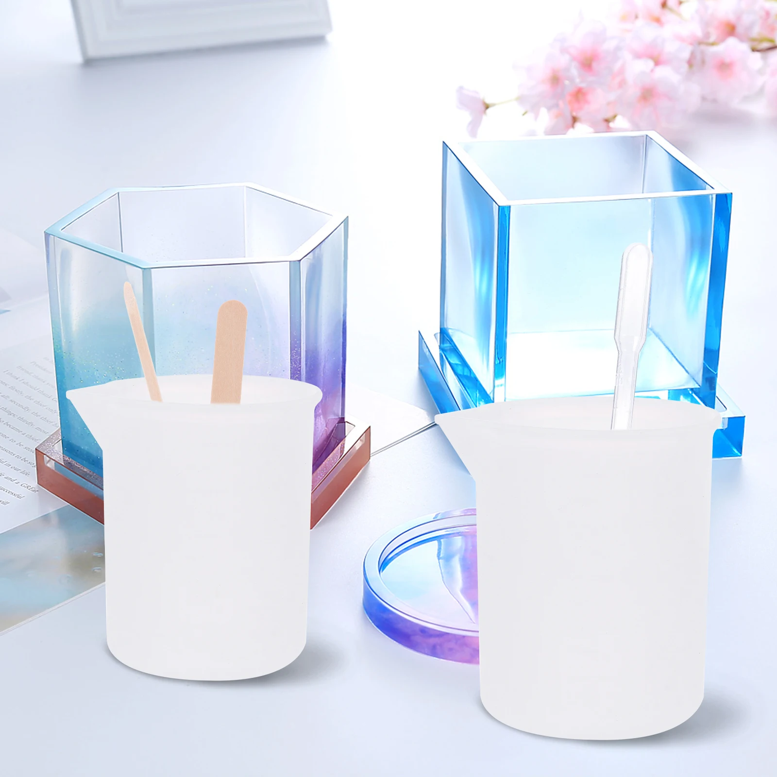 

Silicone DIY Set Resin Mixing Measuring Stirring Kit Angled Pouring Cup Tools for Crystal Crafts Resin Making