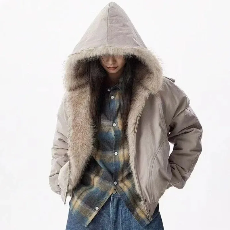 

Winter Clothing Jackets For Women's Fur Collar Hooded Thicked Outwear Y2k Tops 2025 Ropa Mujer Casual Chic Warm Coats Y2k Tops