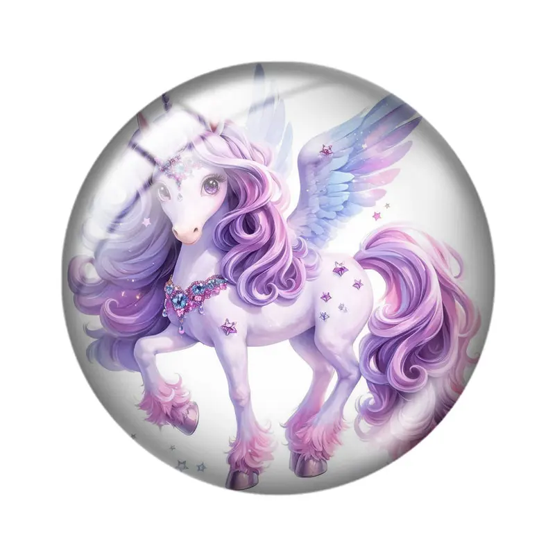 Magical Unicorn Illustration 10pcs 12mm/18mm/20mm/25mm Round photo glass cabochon demo flat back Making findings
