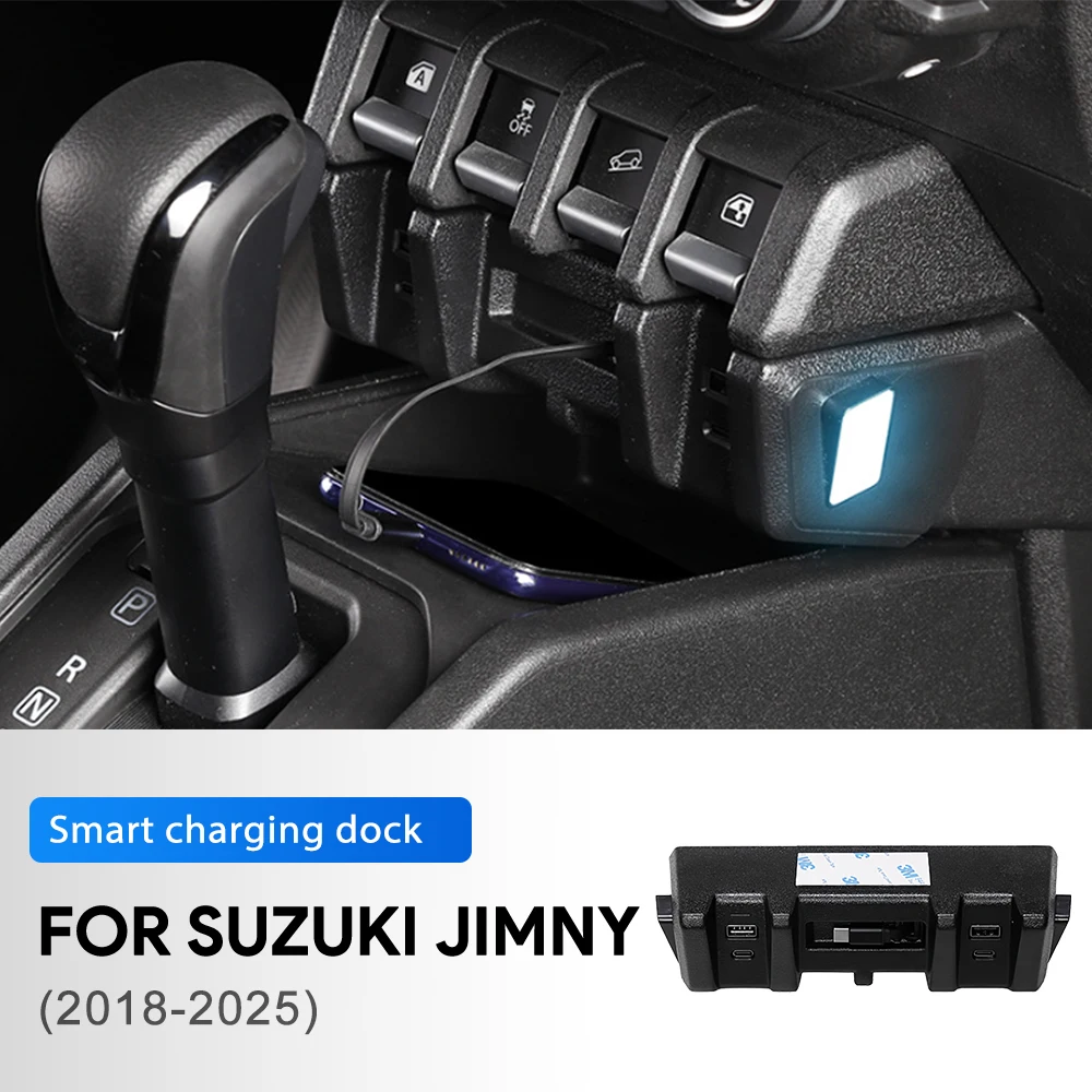 

Для Suzuki Jimny 2018-2025: Умная зарядная док-станция для автомобиля, быстрая зарядка, два порта USB Type-C из ABS-пластика с LED-подсветкой, аксессуары для интерьера