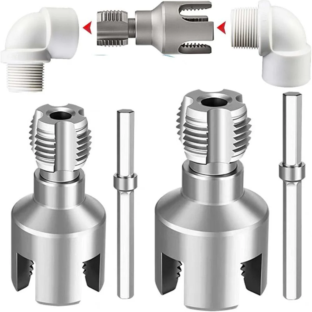 2PC Integrated Internal External Pipe Threading Tool Electric Drill Compatible PVC Pipe Threader Kit Pipe Thread Cutting Tool image 5
