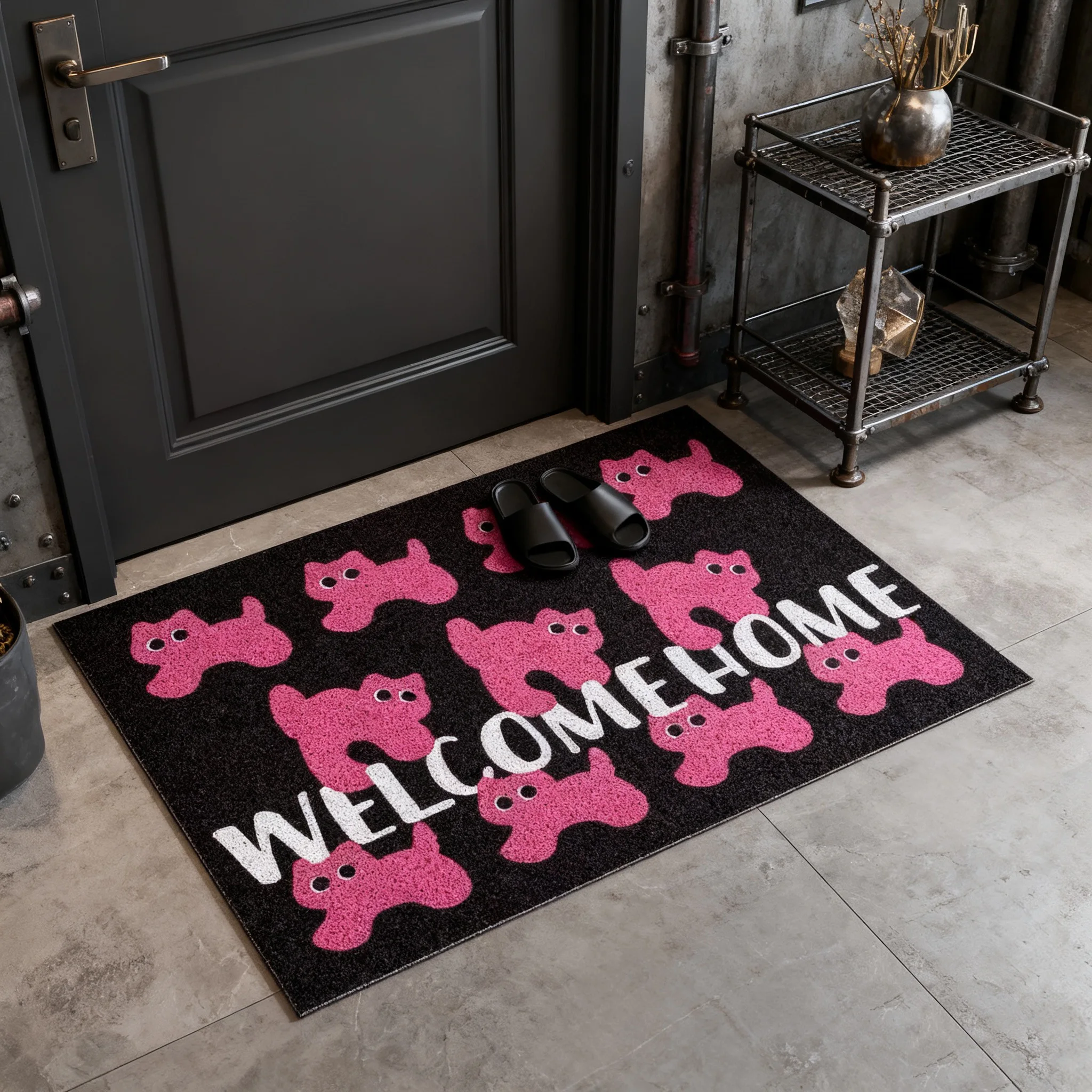 Cool Pink Cat Entrance Doormat Anti-slip PVC Floor Mats Ins Style Entry Porch Hallway Entryway Home Decor Dust Removal Carpet