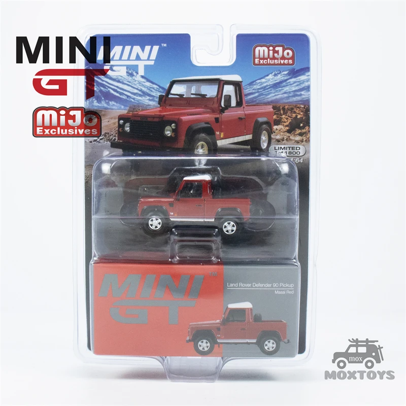 

MINI GT Mijo Exclusives 1:64 Land Rover Defender 90 Pickup Masai Red Mijo LHD Diecast Model Car