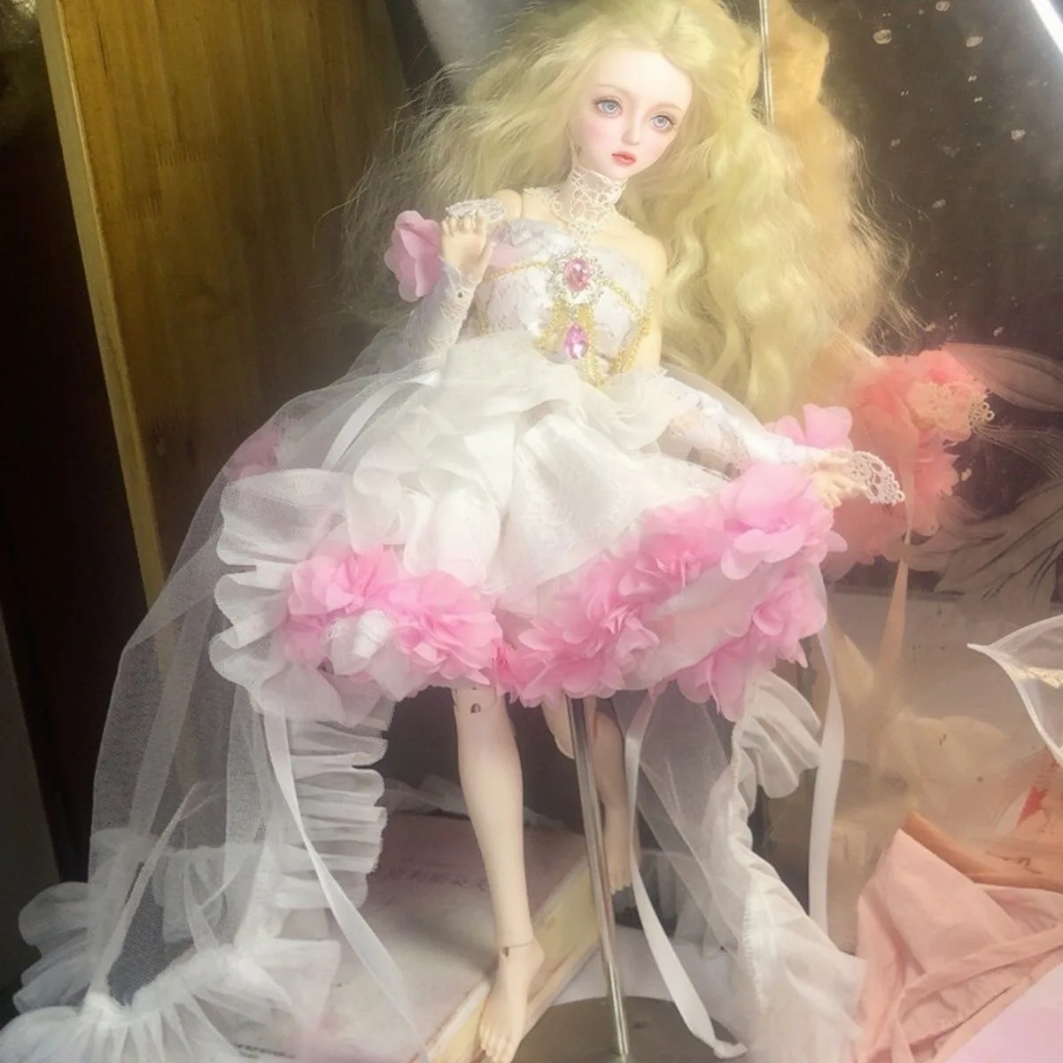 Ubranka dla lalek 1/6 1/4 1/3 BJD Sukienka Kapelusz Różowa Bufiasta Spódnica Krótka Sukienka