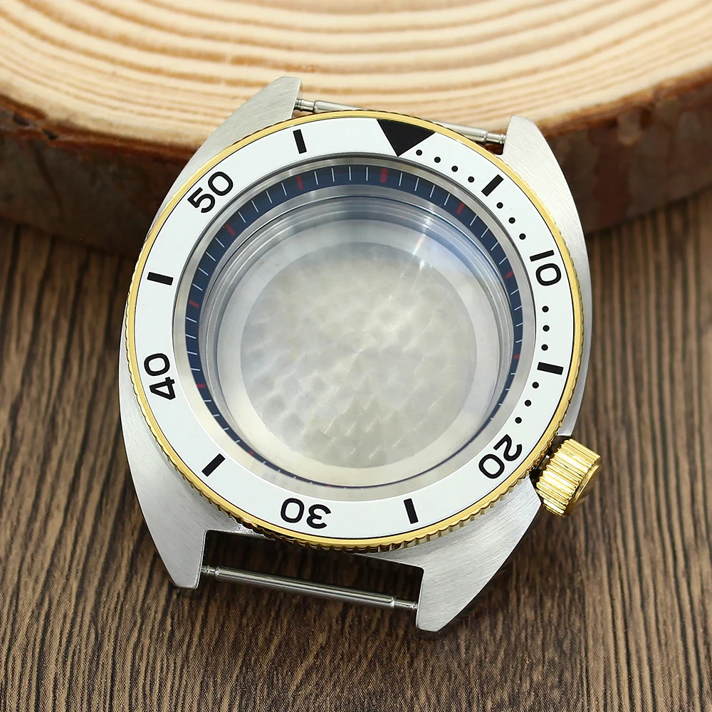 

41mm Silver Watch Case Gold unidirectional bezel Sapphire Glass for Tuna Turtle Abalone NH35 NH36 Movement Mod Watch Repair Part