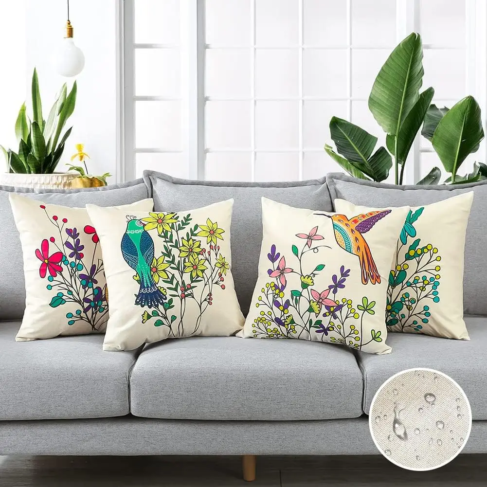 textile bird pattern throw pillows covers,  cushion covers for outdoor balcony, terrace, patio, garden, farmhouse decor