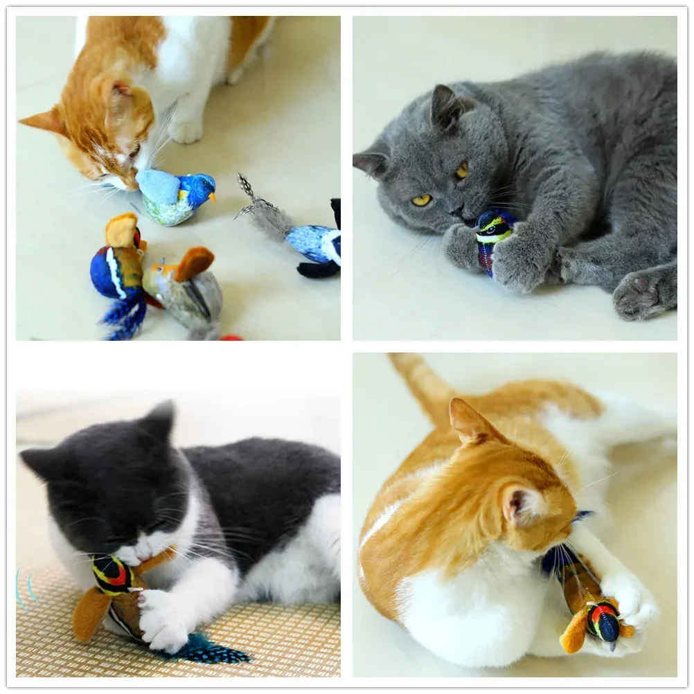 Interactive Cat Toys Hanging Squeaky Simulation Bird Plush Cats Pets Teasing Toys with Feather Catnip Kitten Chirping Bird Toy